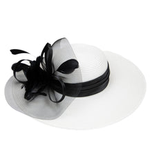 Load image into Gallery viewer, Women&#39;s polyester braid with color pop satin band, mesh and feather flower trim (DRS1026)
