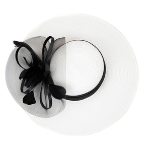 Women's polyester braid with color pop satin band, mesh and feather flower trim (DRS1026)